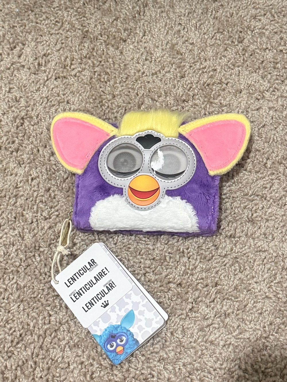 Loungefly Purple Furby Plush Zip Wallet with Pink Ears and Yellow Accent